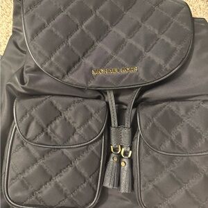 Michael Kors Black Quilted Backpack with Gold Accents